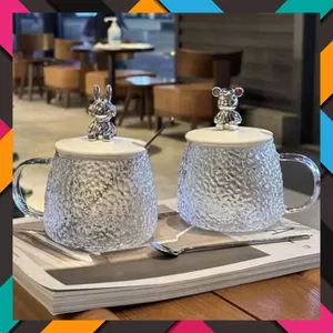 Ly Thủy Tinh Chịu Nhiệt Chống Nứt -Cốc Nắp Gấu Có Muỗng Chịu Nhiệt Trong Suốt - CỐC THỦY TINH NẮP GẤU TRONG SUỐT CAO CẤP