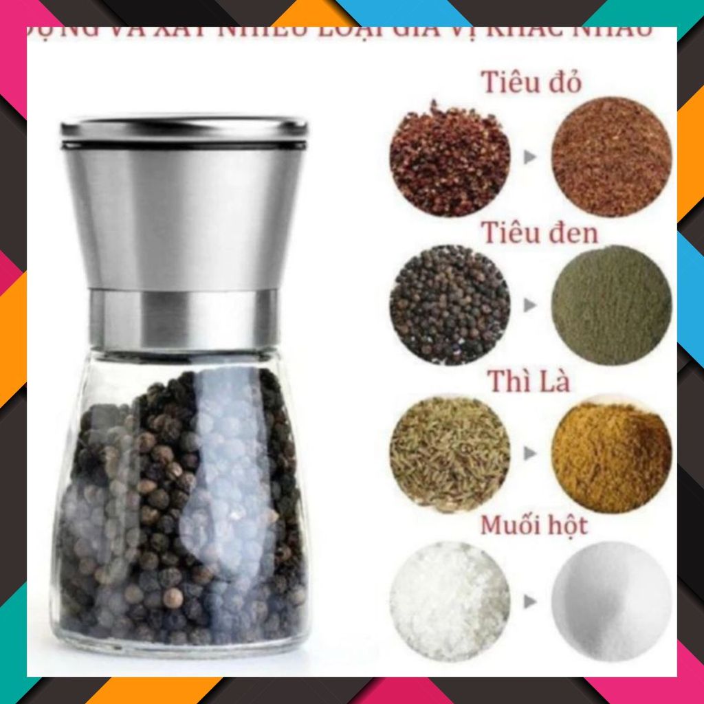 DỤNG CỤ XAY TIÊU CẦM TAY INOX CAO CẤP - LỌ XAY TIÊU THỦY TINH CÓ NẮP INOX - Hũ Đựng Tiêu Thủy Tinh