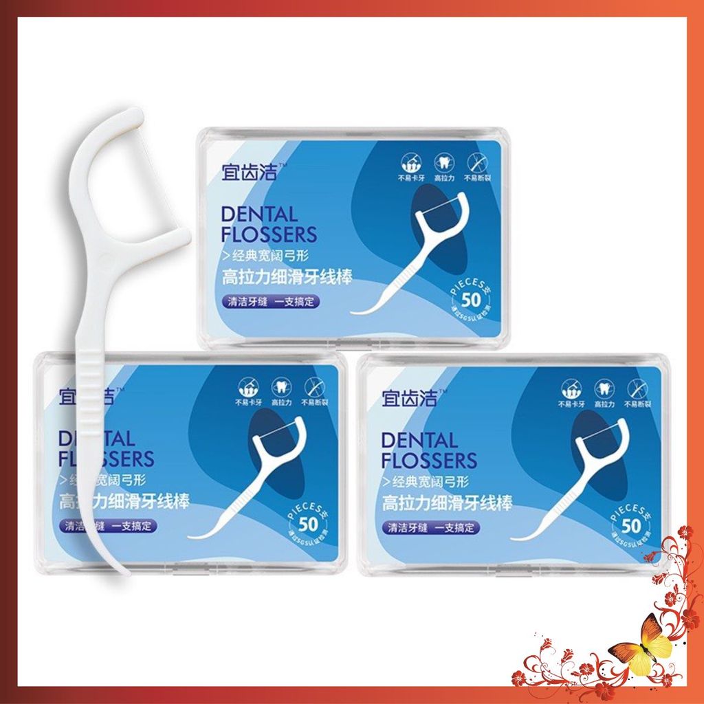 3 HỘP TĂM CHỈ NHA KHOA TIỆT TRÙNG HỘP 50 CÂY , Tăm Chỉ Nha Khoa Hộp 50 Cái, Vệ Sinh Răng Miệng Chân Nướu Chuyên Dụng