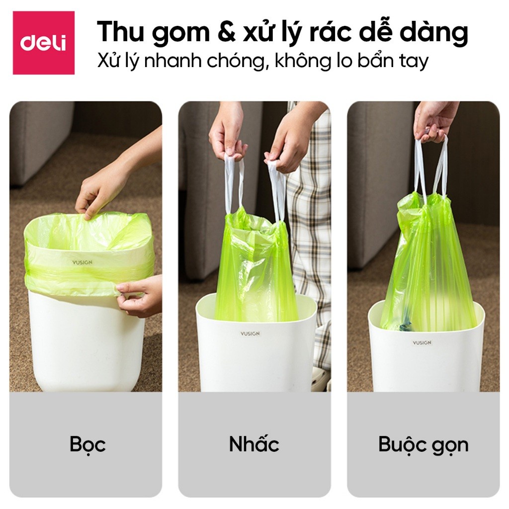 Combo 180 Túi Đựng Rác Dây Rút Hương DelixVusign Chống Côn Trùng Dày Dặn, Dai, Không Rò Rỉ Chống Rách
