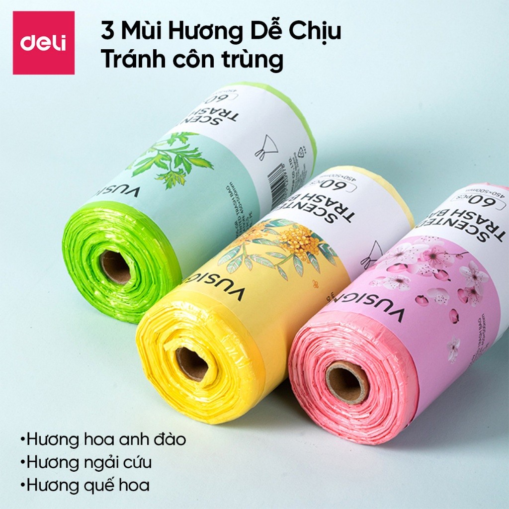 Combo 180 Túi Đựng Rác Dây Rút Hương DelixVusign Chống Côn Trùng Dày Dặn, Dai, Không Rò Rỉ Chống Rách