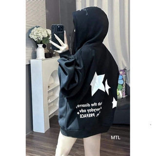 Hot Trendy  Áo Hoodie Nỉ Bông in 3 Sao - Thiết kế Boxy Unisex Cá Tính cho Nam Nữ