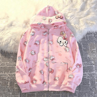 Hot Trendy  Áo Hoodie Zip Nỉ 3D Hello Kitty - Áo khoác Nỉ Dáng Rộng Unisex Nữ Thời Trang