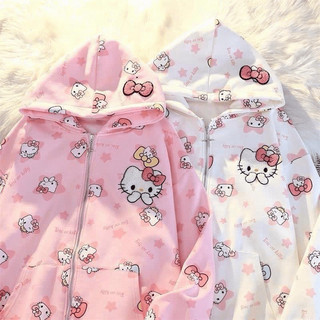 Hot Trendy  Áo Hoodie Zip Nỉ 3D Hello Kitty - Áo khoác Nỉ Dáng Rộng Unisex Nữ Thời Trang