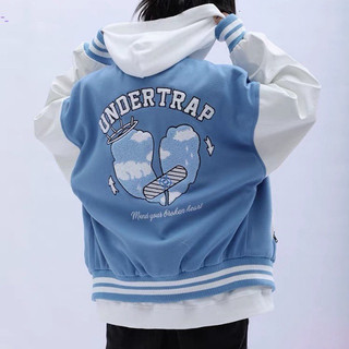 Hot Trendy - Áo khoác bomber nỉ PE chống lạnh UNDERTRAP màu xanh dương - Siêu ấm áp, Áo bóng chày