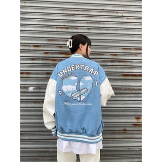 Hot Trendy - Áo khoác bomber nỉ PE chống lạnh UNDERTRAP màu xanh dương - Siêu ấm áp, Áo bóng chày