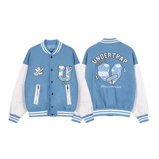 Hot Trendy - Áo khoác bomber nỉ PE chống lạnh UNDERTRAP màu xanh dương - Siêu ấm áp, Áo bóng chày