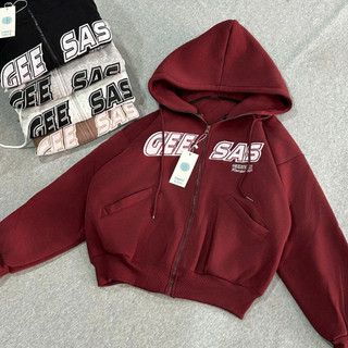 Hot Trendy - Áo Khoác Nỉ, Hoodie Zip Dệt Xuất Khẩu, Logo Thêu GEESAS Với Túi Xéo Tiện Dụng