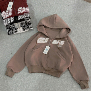 Hot Trendy - Áo Khoác Nỉ, Hoodie Zip Dệt Xuất Khẩu, Logo Thêu GEESAS Với Túi Xéo Tiện Dụng