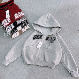 Hot Trendy - Áo Khoác Nỉ, Hoodie Zip Dệt Xuất Khẩu, Logo Thêu GEESAS Với Túi Xéo Tiện Dụng