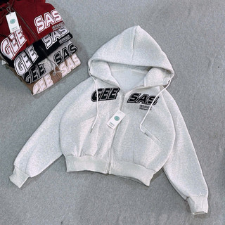 Hot Trendy - Áo Khoác Nỉ, Hoodie Zip Dệt Xuất Khẩu, Logo Thêu GEESAS Với Túi Xéo Tiện Dụng