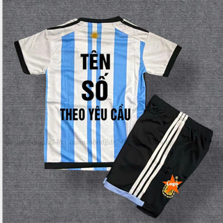 Bộ Quần Áo Bóng Đá Trẻ Em Đội Tuyển Argentina 2024 In Messi - Vải Mè Kim