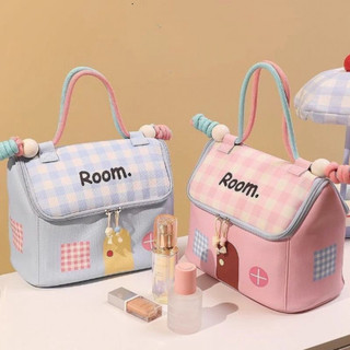 Túi trang điểm hình nhà với nhiều ngăn tiện lợi và tay xách, giao hàng miễn phí! 🌟Hạo Khoa shop