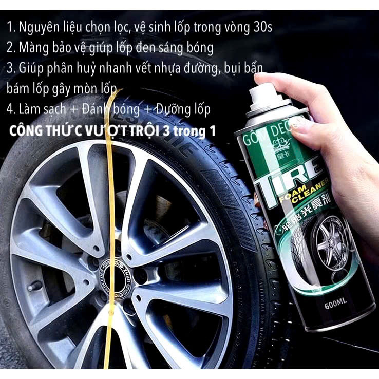 Chai Xịt Bọt Chăm Sóc Lốp Xe Ô Tô, Xe Máy TIRE 600ml