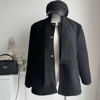 Áo khoác dạ ép dáng dài ForgirlStudio áo dạ tiểu thư kèm đai giấu cúc T056