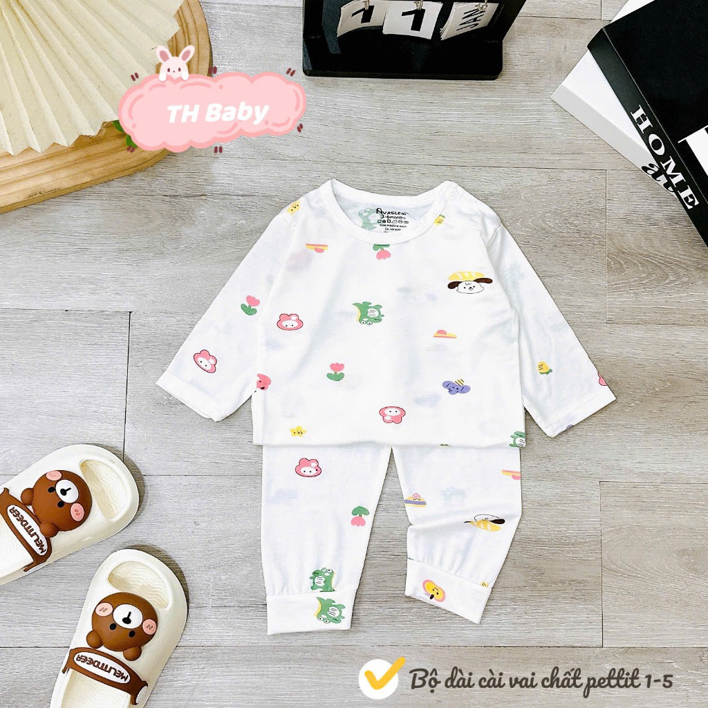 [Loại Đẹp] COMBO 3/5 BỘ DÀI TAY CHẤT PEPTIT CAO CẤP NỀN TRẮNG IN HỌA TIẾT CHO BÉ 3-13KG