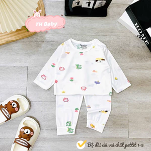 COMBO 3/5 BỘ DÀI TAY CHẤT PEPTIT CAO CẤP NỀN TRẮNG IN HỌA TIẾT CHO BÉ 3-13KG