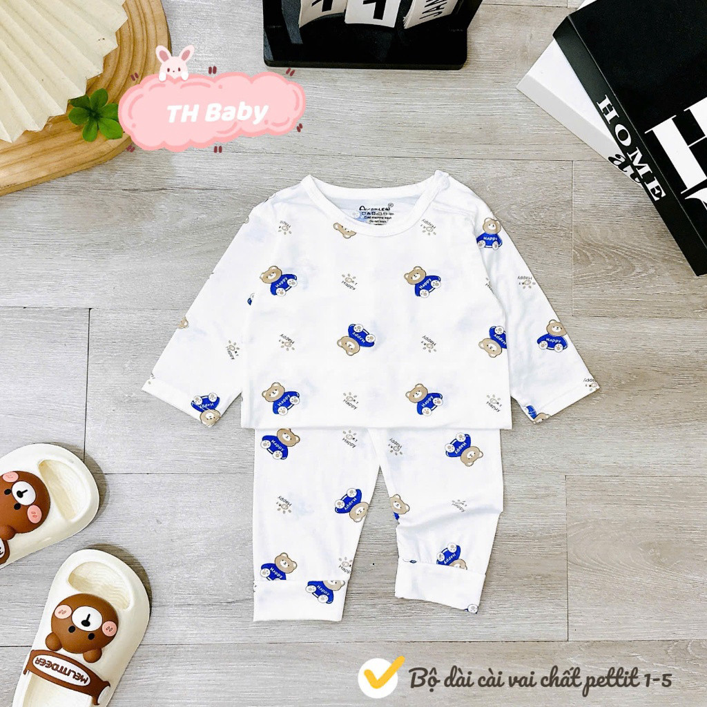 [Loại Đẹp] COMBO 3/5 BỘ DÀI TAY CHẤT PEPTIT CAO CẤP NỀN TRẮNG IN HỌA TIẾT CHO BÉ 3-13KG