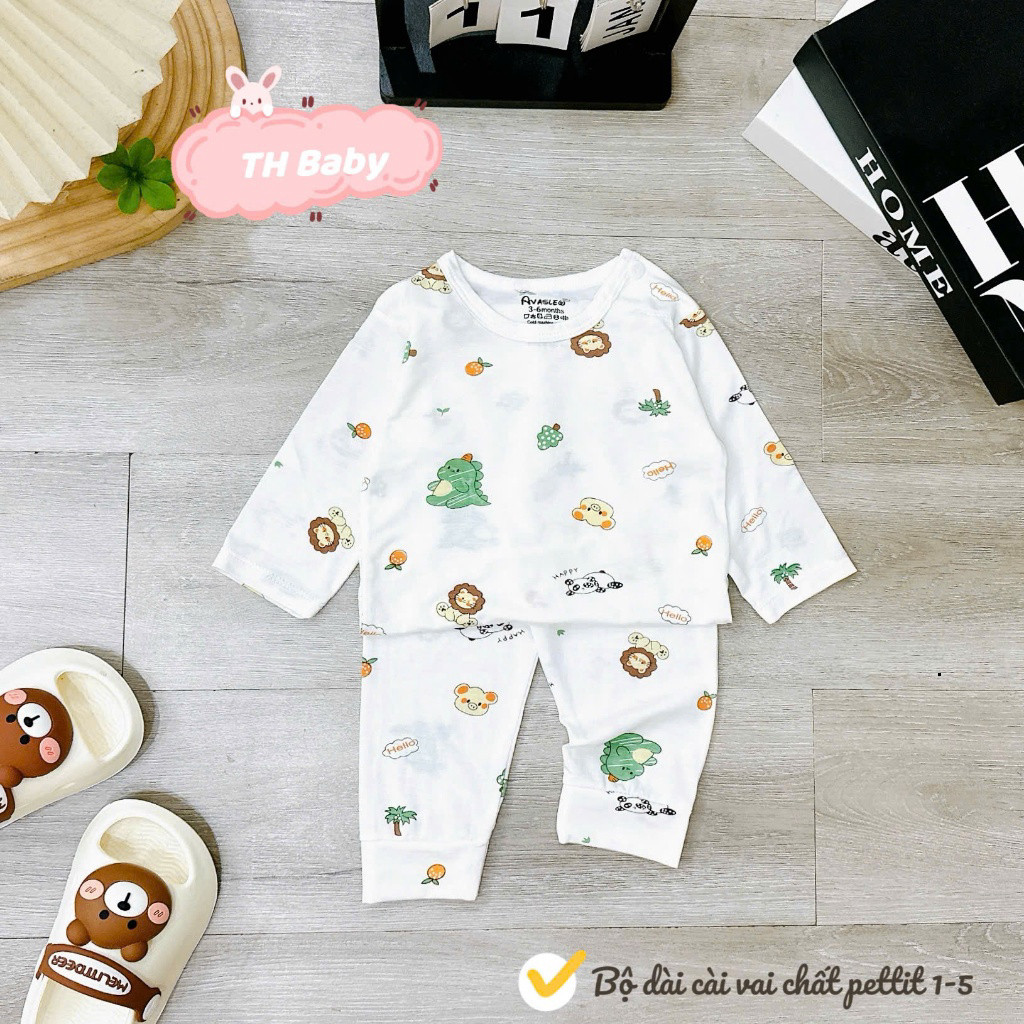 [Loại Đẹp] COMBO 3/5 BỘ DÀI TAY CHẤT PEPTIT CAO CẤP NỀN TRẮNG IN HỌA TIẾT CHO BÉ 3-13KG