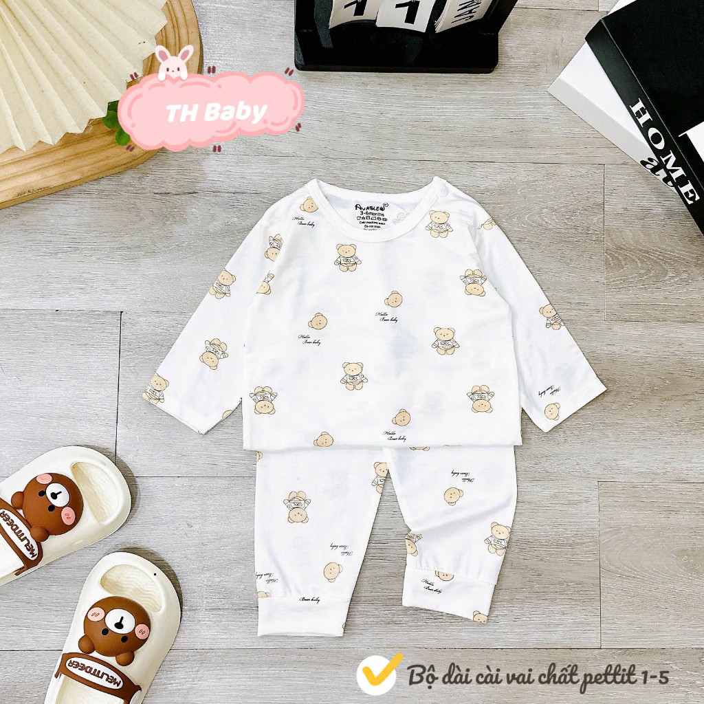 [Loại Đẹp] COMBO 3/5 BỘ DÀI TAY CHẤT PEPTIT CAO CẤP NỀN TRẮNG IN HỌA TIẾT CHO BÉ 3-13KG