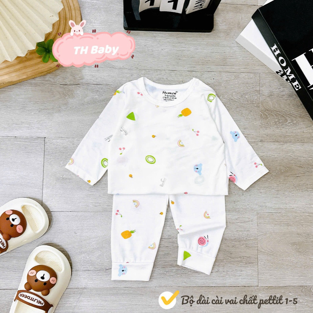 [Loại Đẹp] COMBO 3/5 BỘ DÀI TAY CHẤT PEPTIT CAO CẤP NỀN TRẮNG IN HỌA TIẾT CHO BÉ 3-13KG