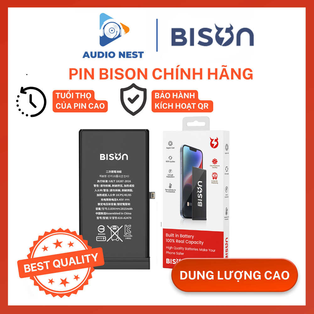 Pin Điện Thoại Siêu Pin BISON Chính Hãng Dành Cho iP 7/8/X/11/12/13/14/15-Mini/Plus/Pro/ProMax