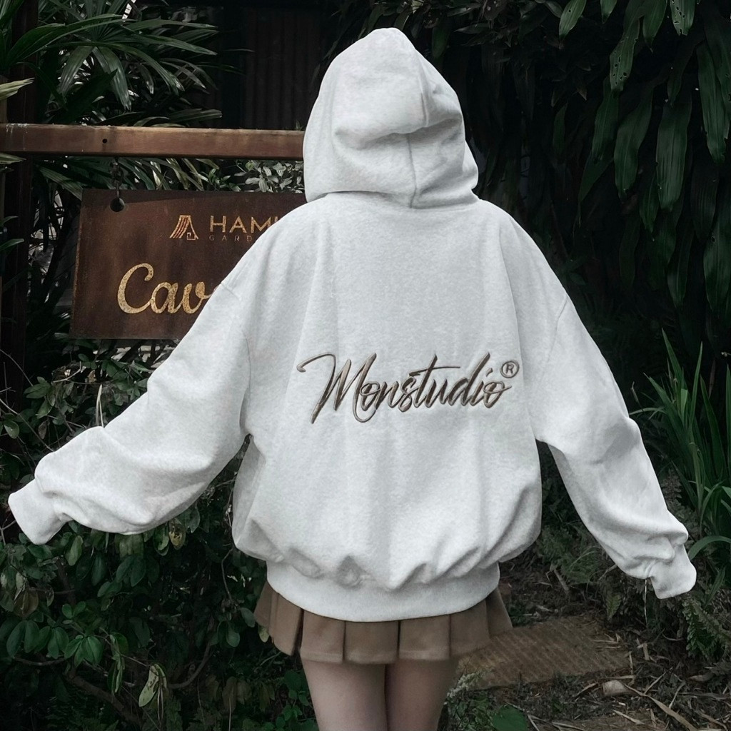 Mania_store//Áo Hoodie Zip Boxy MonStudio – Nỉ Dày Ấm, Thêu Nổi Cao Cấp, Streetwear Unisex Cực Chất  2025