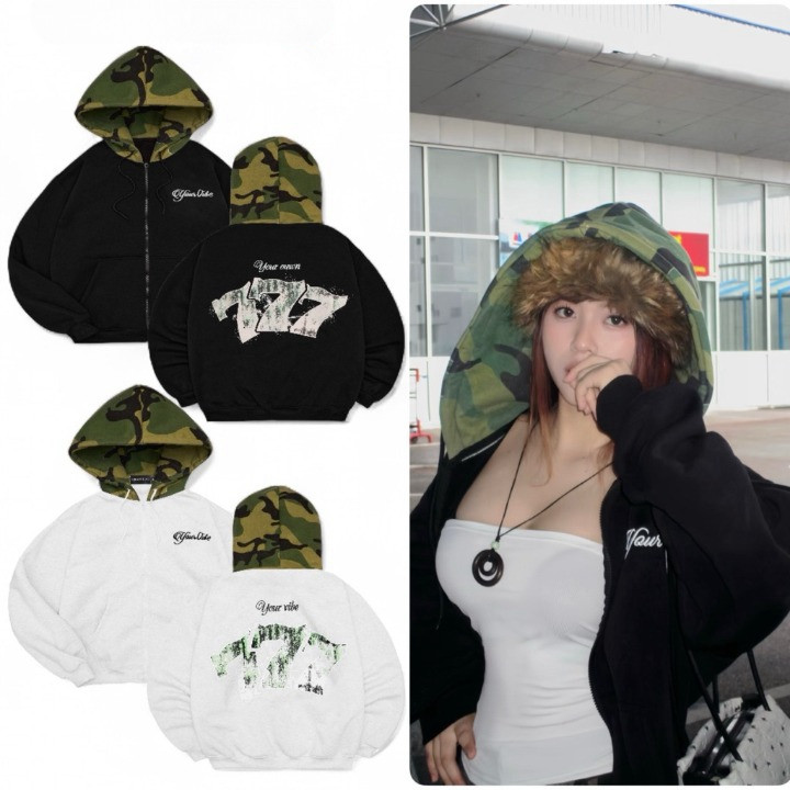 Áo Hoodie Zip Camo VibeWear – Form Rộng Streetwear Unisex MANIA  2025