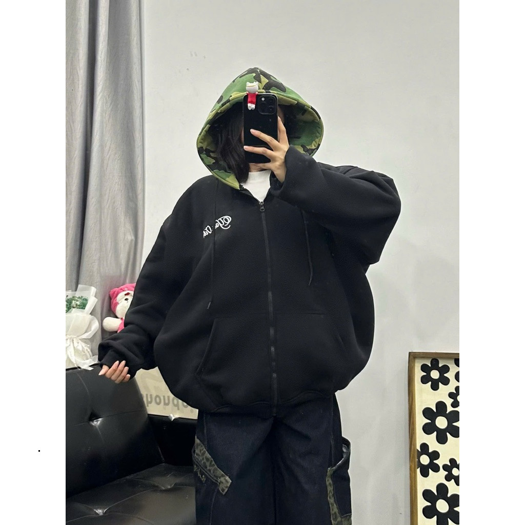 Áo Hoodie Zip Camo VibeWear – Form Rộng Streetwear Unisex MANIA  2025