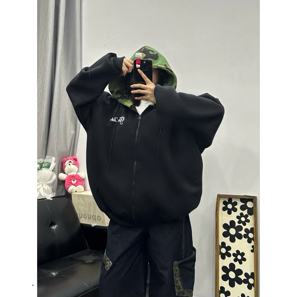 Áo Hoodie Zip Camo VibeWear – Form Rộng Streetwear Unisex MANIA  2025