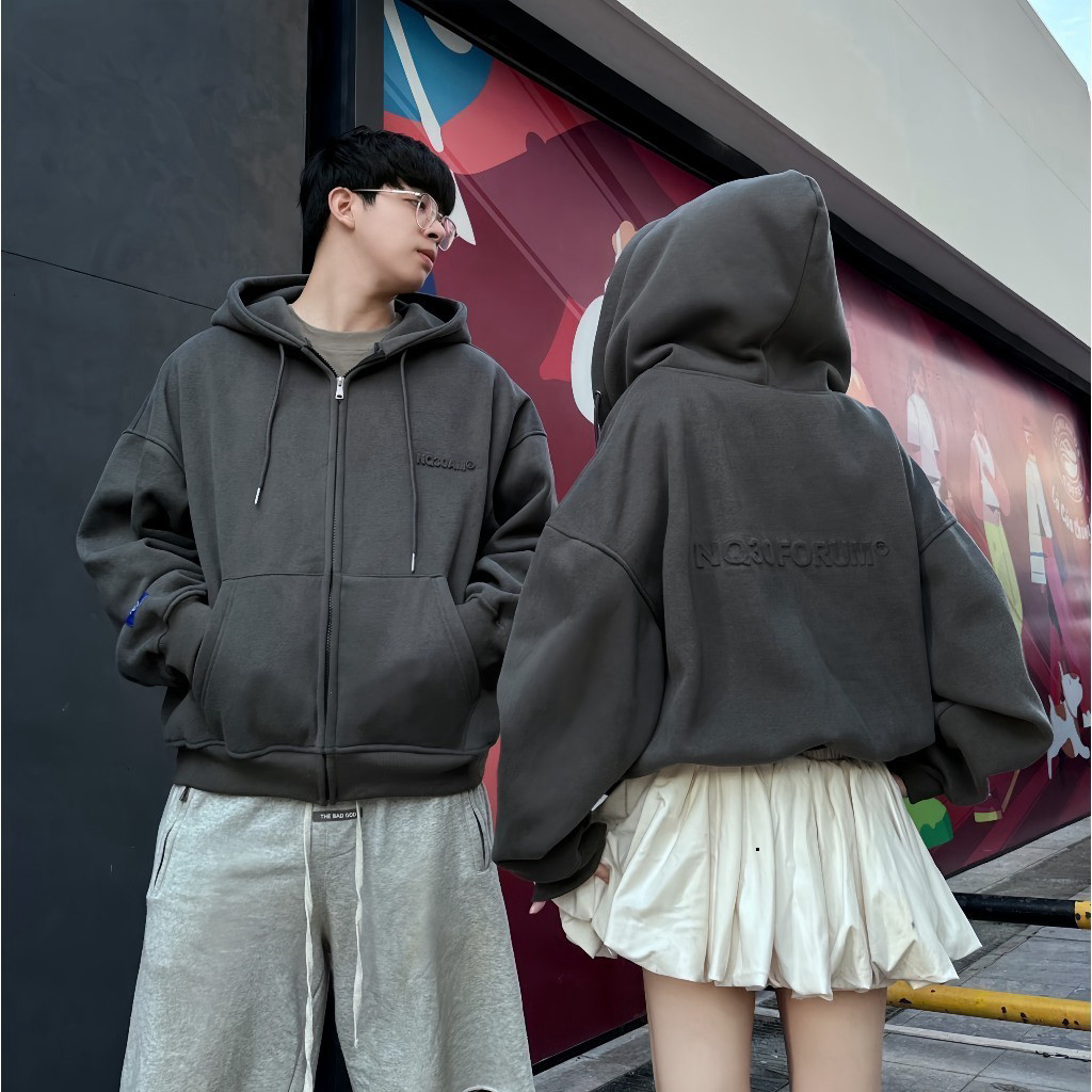 Áo Khoác Hoodie Zip Form Boxy Chữ Dập Nổi NQ30FORUM Form Rộng Kiểu dáng Hàn Quốc ManiaStore  2025