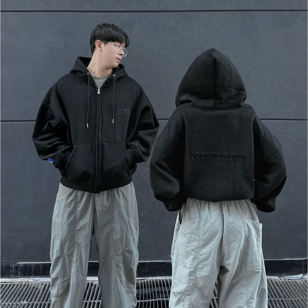 Áo Khoác Hoodie Zip Form Boxy Chữ Dập Nổi NQ30FORUM Form Rộng Kiểu dáng Hàn Quốc ManiaStore  2025