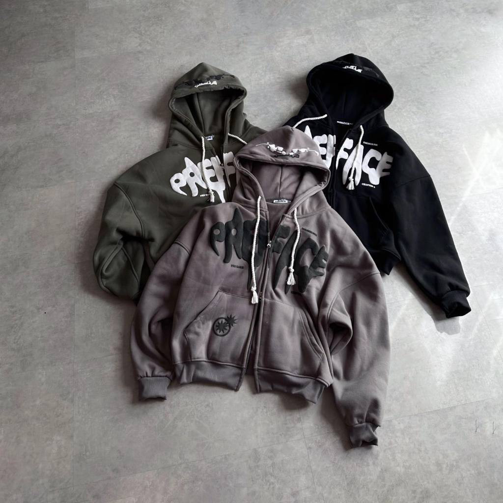 Áo Hoodie Boxy Zip THREE STARS Chât Nỉ Ngoại In Dập Nổi 5D, Áo Khoác Hoodie Zip 2024 Mania  2025