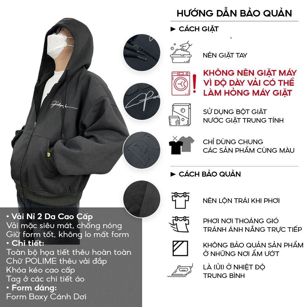 🔥New🔥Áo Hoodie Boxy Zip Vải Nỉ Ngoại Pandax Polime, Áo Khoác Nỉ Hai Lớp Khoá Kéo Chống Rét 2024 Maniashop  2025