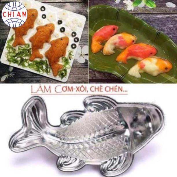 Khuôn cá chép nhôm – đóng xôi, thạch, bánh Trung Thu, nhiều cỡ, hoạ tiết sắc nét