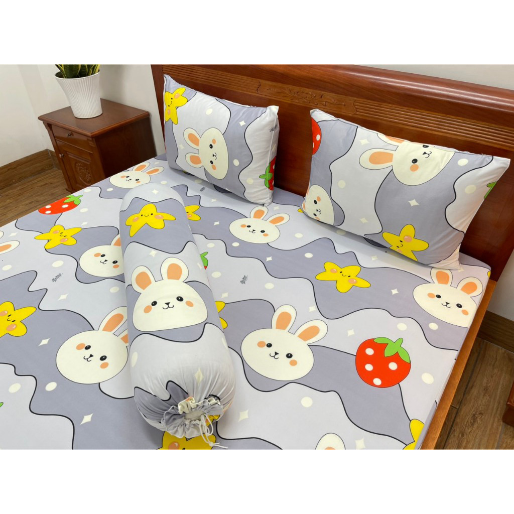 Bộ ga giường thun lạnh Hàn Quốc cao cấp 4 món gồm drap giường 2 áo gối nằm 1 áo gối ôm