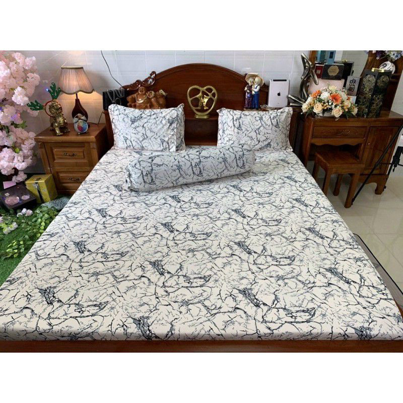 Drap giường thun lạnh cao cấp sản xuất Việt Nam in Hàn Quốc co giãn 4 chiều mềm mát không áo gối