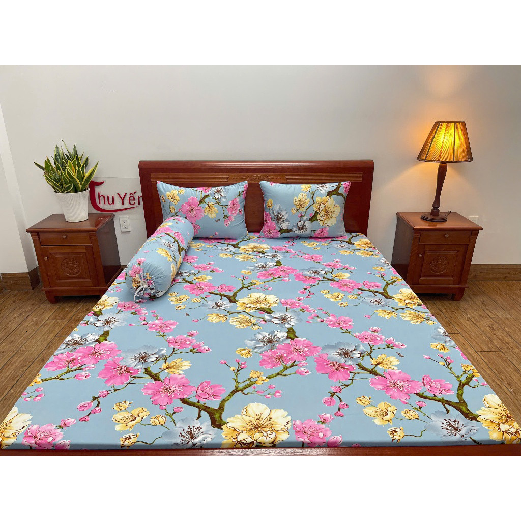 Drap giường thun lạnh cao cấp sản xuất Việt Nam in Hàn Quốc co giãn 4 chiều mềm mát không áo gối
