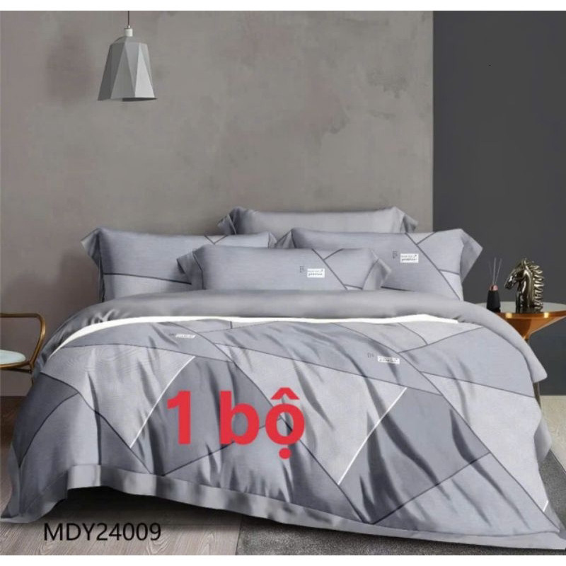 Bộ ga giường Tencel lụa cao cấp 4 món mát lạnh thoáng khí áo gối ôm có dây kéo chắc chắn