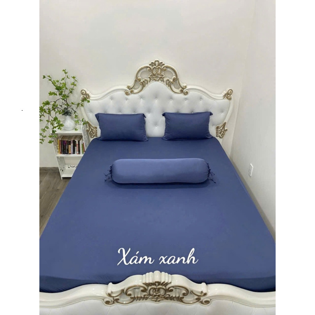Bộ ga giường thun lạnh trơn một màu cao cấp 4 món gồm drap giường 2 áo gối nằm 1 áo gối ôm