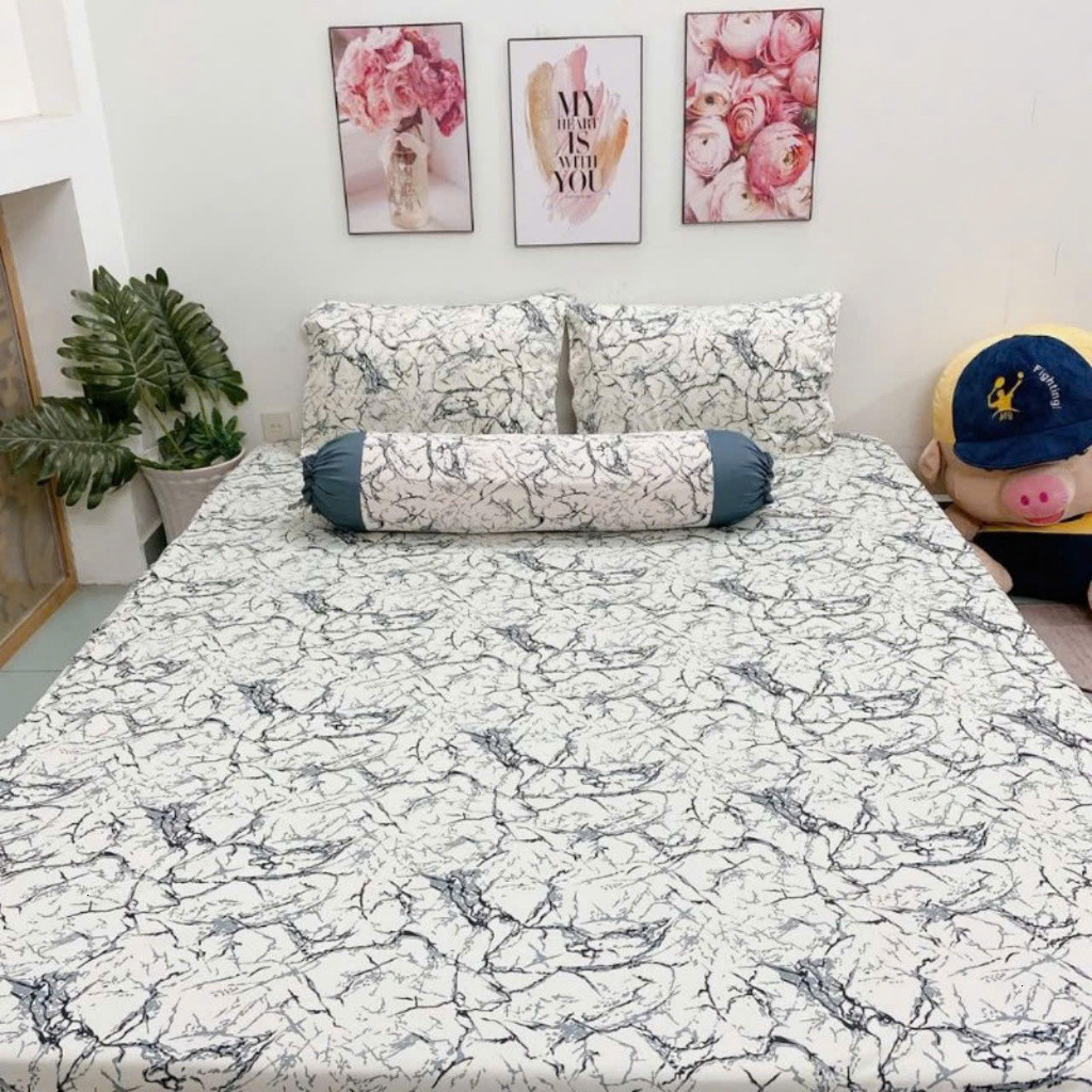 Bộ ga giường ÔM KHOÁ KÉO thun lạnh Hàn Quốc cao cấp 4 món gồm drap giường 2 áo gối nằm 1 áo gối ôm TTT