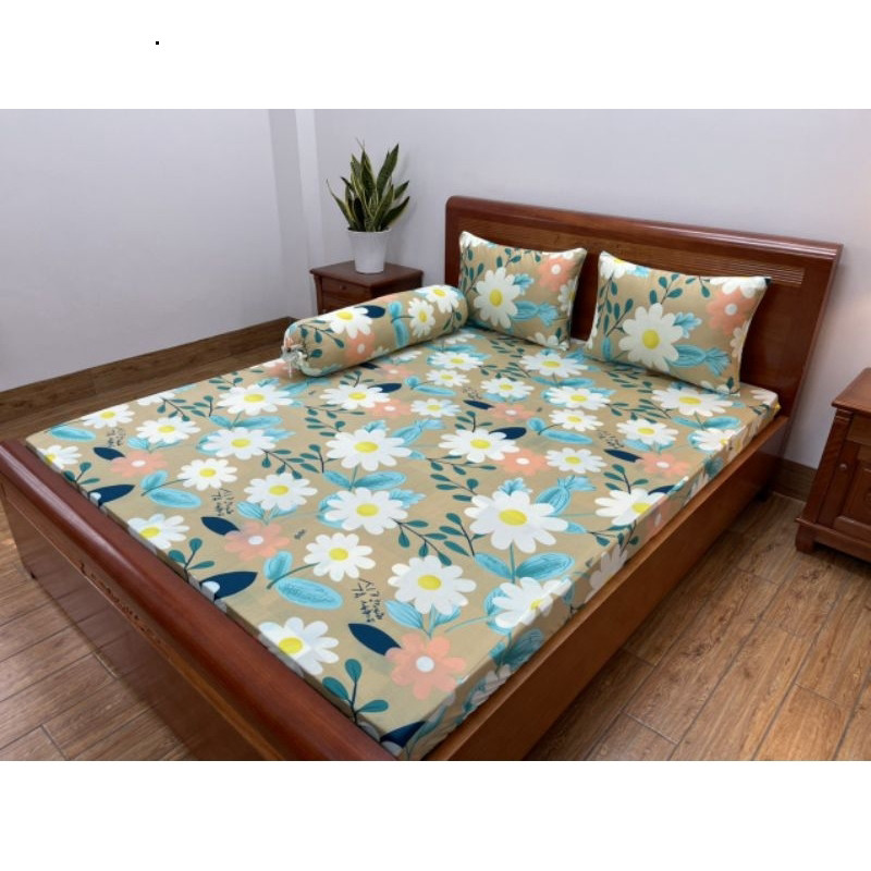 Bộ drap giường thun lạnh in 3D Hàn Quốc 4 món họa tiết sắc nét chất vải mềm mát co giãn
