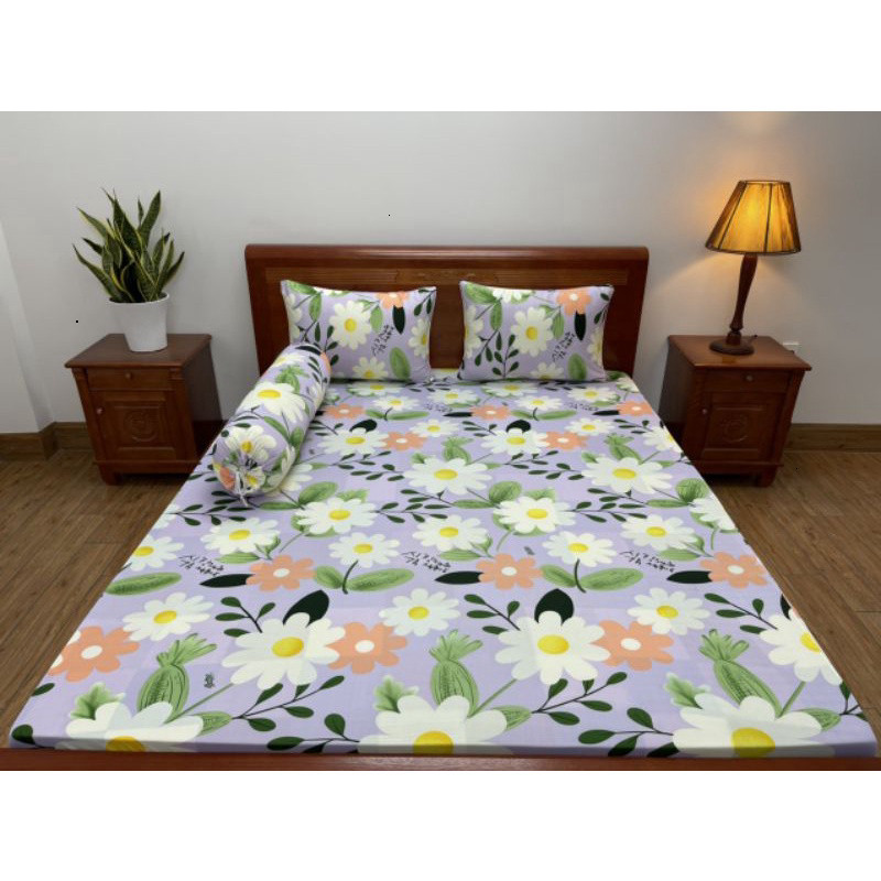 Bộ drap giường thun lạnh in 3D Hàn Quốc 4 món họa tiết sắc nét chất vải mềm mát co giãn
