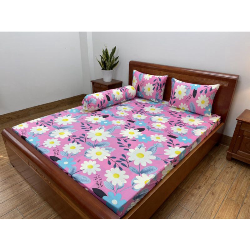 Bộ drap giường thun lạnh in 3D Hàn Quốc 4 món họa tiết sắc nét chất vải mềm mát co giãn
