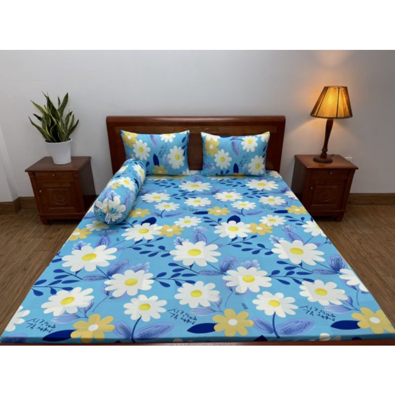 Bộ drap giường thun lạnh in 3D Hàn Quốc 4 món họa tiết sắc nét chất vải mềm mát co giãn