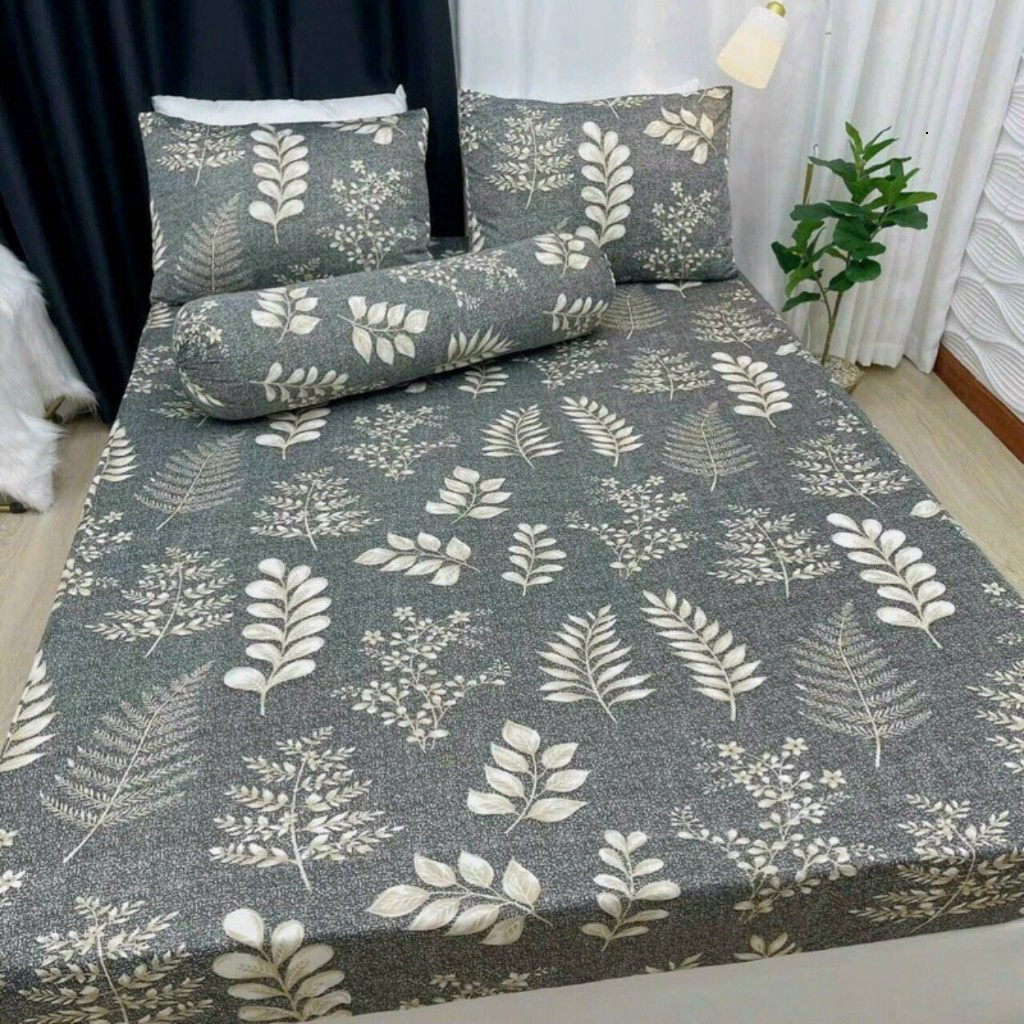 Bộ ga giường thun lạnh Hàn Quốc 4 món gồm 1 drap giường 2 áo gối nằm 1 áo gối ôm mềm mát