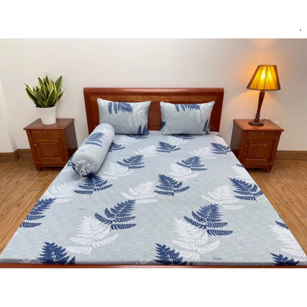 Bộ ga giường thun lạnh Hàn Quốc 4 món gồm 1 drap giường 2 áo gối nằm 1 áo gối ôm mềm mát