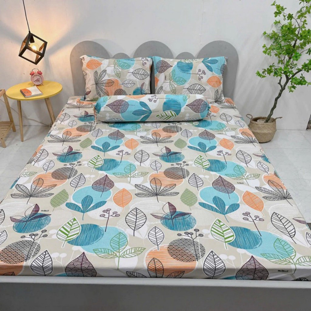 Bộ ga giường thun lạnh Hàn Quốc 4 món gồm 1 drap giường 2 áo gối nằm 1 áo gối ôm mềm mát
