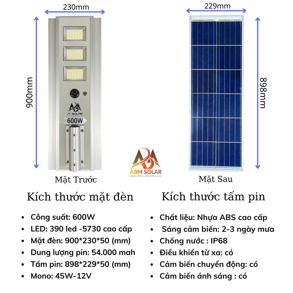 Đèn Công Trình Năng Lượng Mặt Trời ABMSOLAR 1000W, Vỏ Nhôm Đúc Nguyên Khối, Pin 100.000mAh, Chống Nước IP68, Remote Tiện