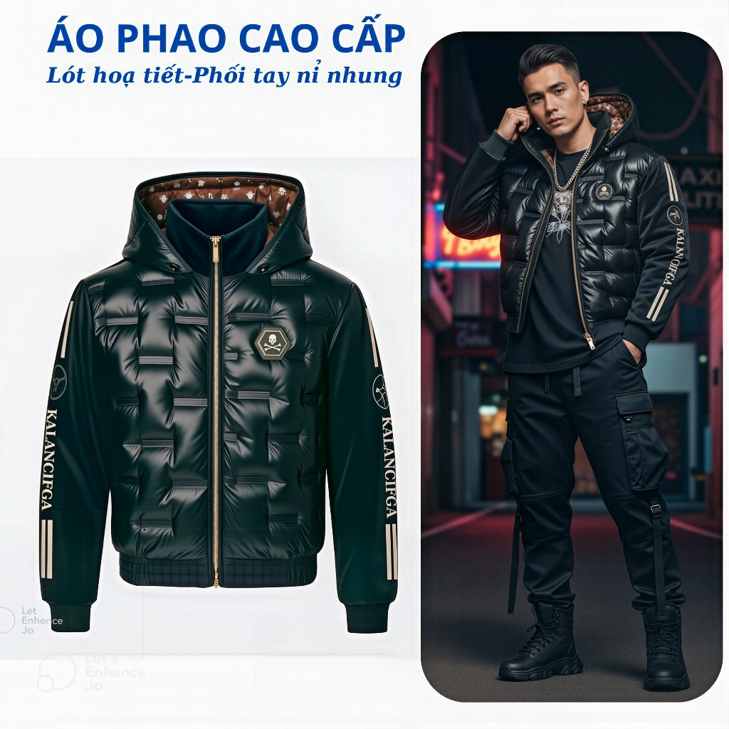 Áo Khoác A4 Áo Phao Da  Bóng Tay Phối Nỉ Nhung lì Thiết Kế Sang Trọng, Giữ Nhiệt Đỉnh Cao Form Chuẩn,Thời Trang  Cao Cấp